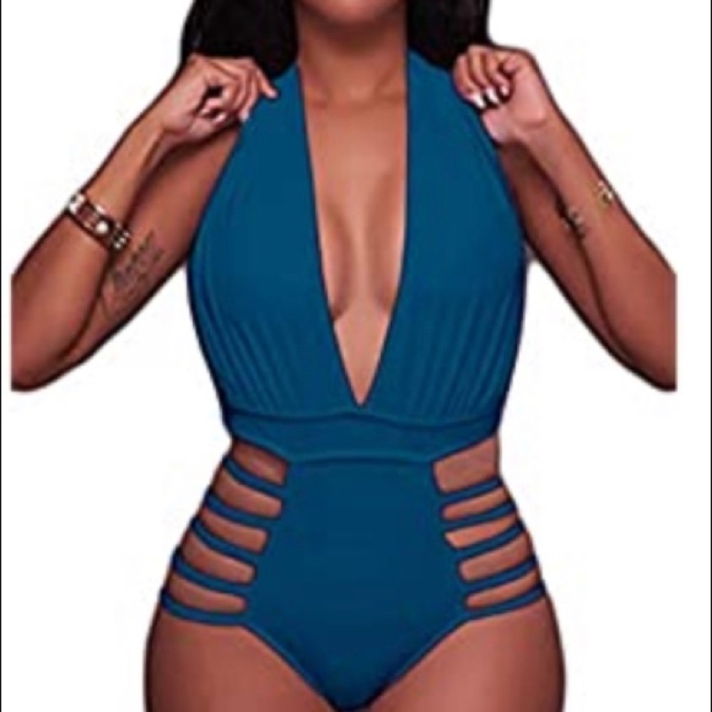 Teal Cut Out One Piece Swimsuit size S